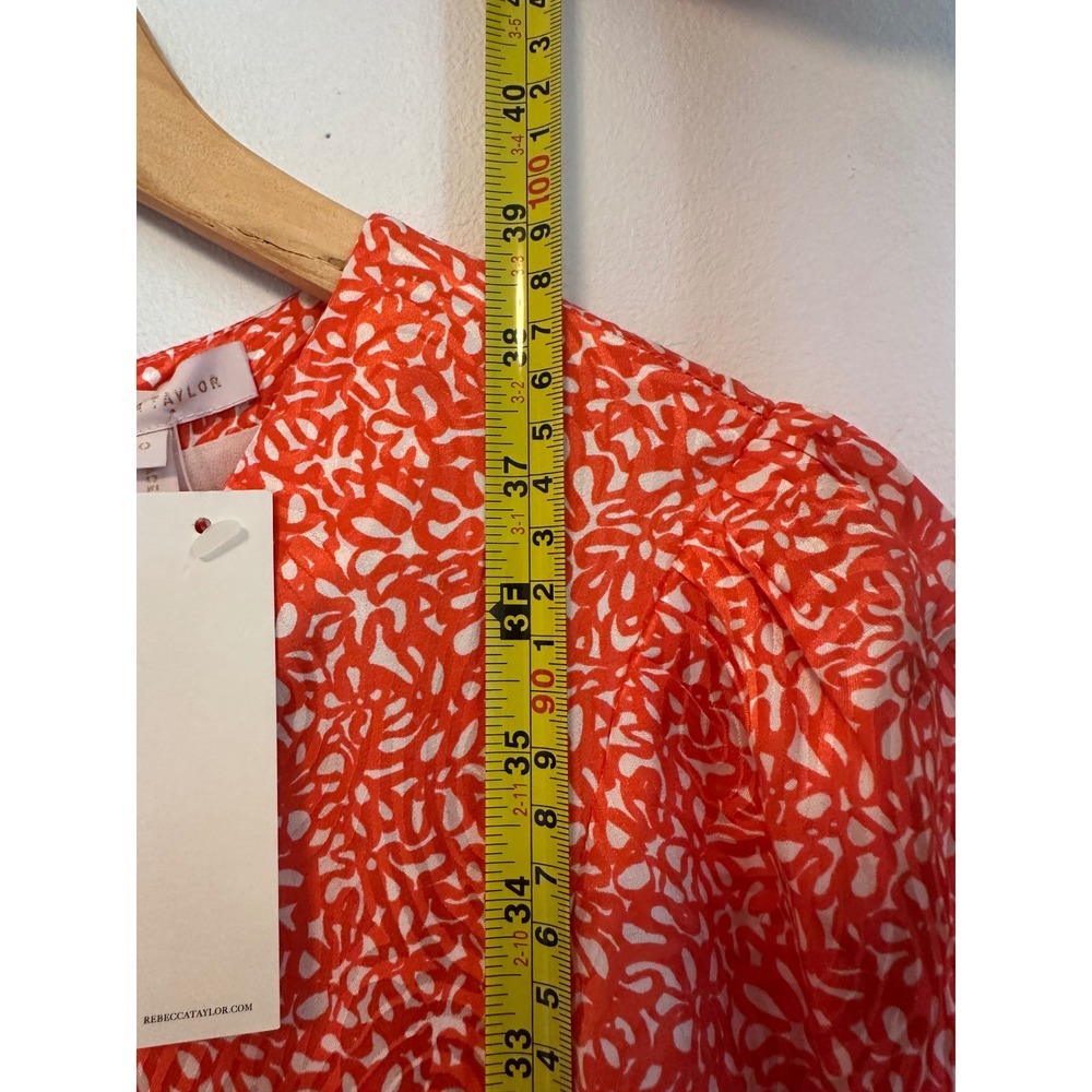 Rebecca Taylor Orange and White Silk Blend Floral Flutter Sleeve Dress | Size 10 - Picture 4 of 7